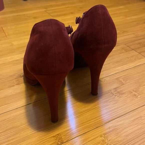 Suede Burgundy High Heels | Size 8.5 - Picture 9 of 11